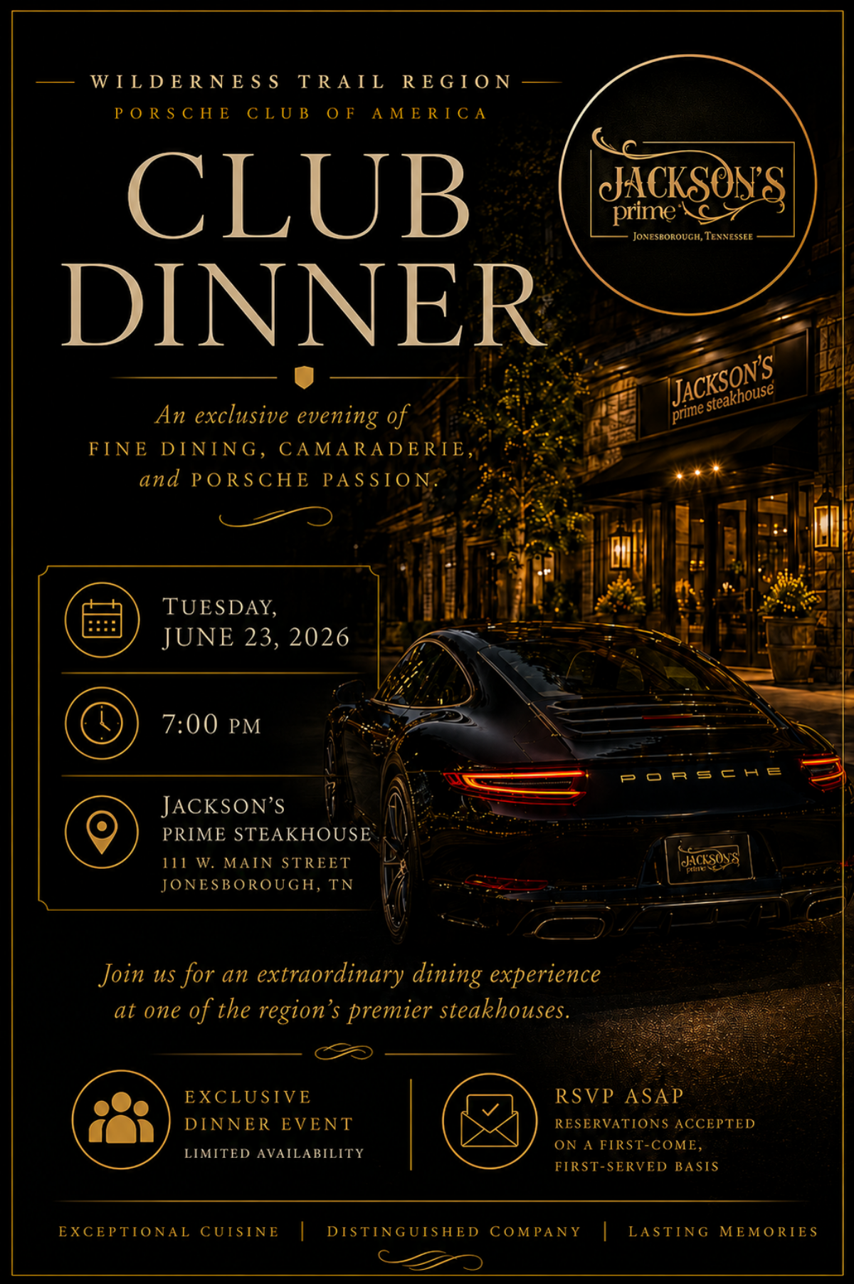 Club Dinner - Jackson's Prime Steakhouse - 06.23.26 [**WAITLIST**]